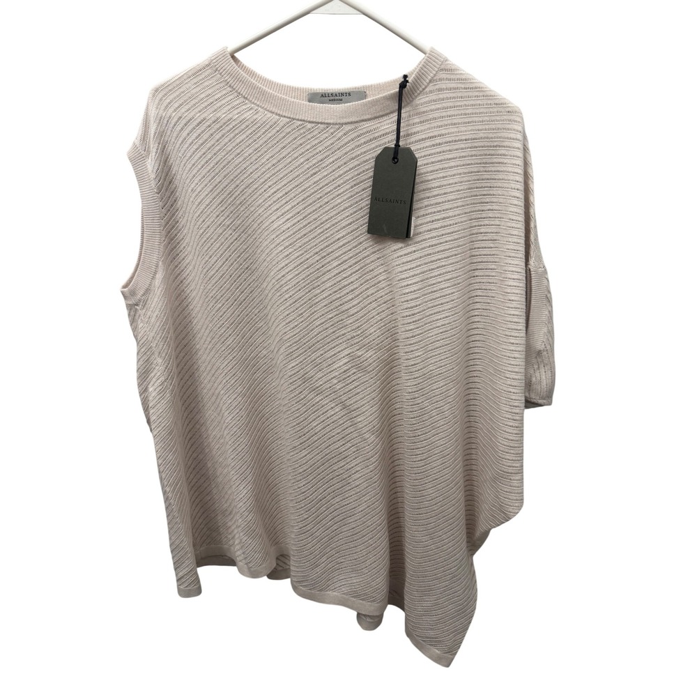 NWT AllSaints Grid Tee Asymmetric Knit Top Almond Pink Marl Medium
